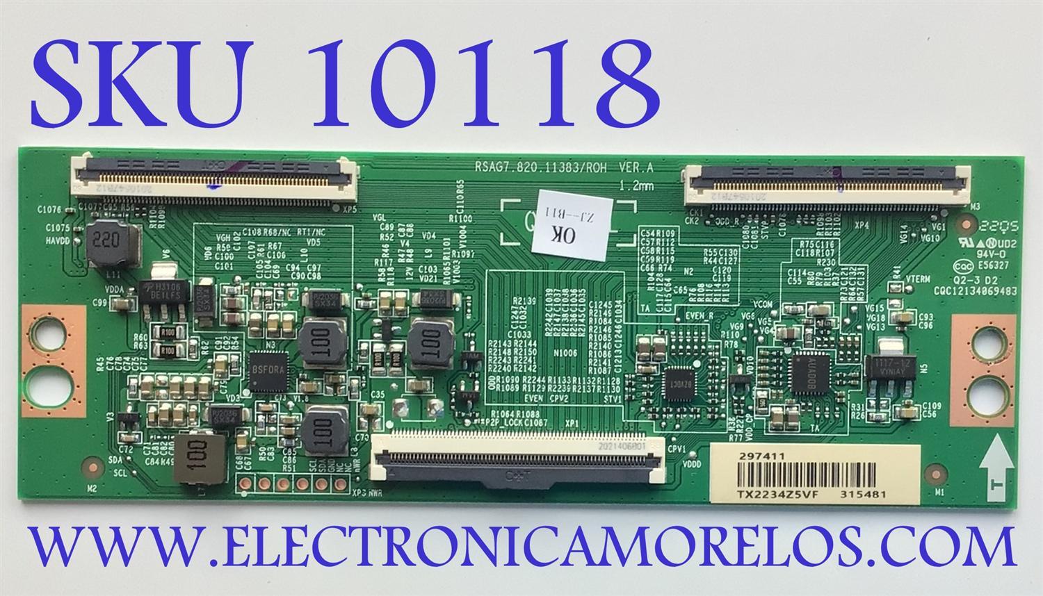 T-CON PARA TV HISENSE / NUMERO DE PARTE 297411 / RSAG7.820.11383/ROH / 315481 / RSAG7.820.11383/ROH VER.A / RSAG7.820.11383/ROH VER.B / CQC12134069483 / PANEL HD750Y1U72-T0L2 / DISPLAY HV750QUB-F91 / MODELOS 75A6H / 75A65H / 75U6H